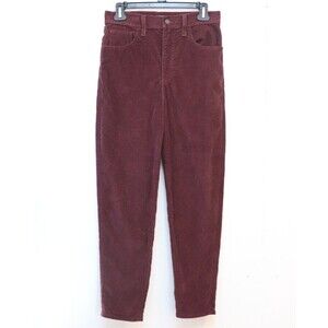 Levis Womens Corduroy High‎ Waisted Mom Jeans Rust Red Stretch Pants Size 27